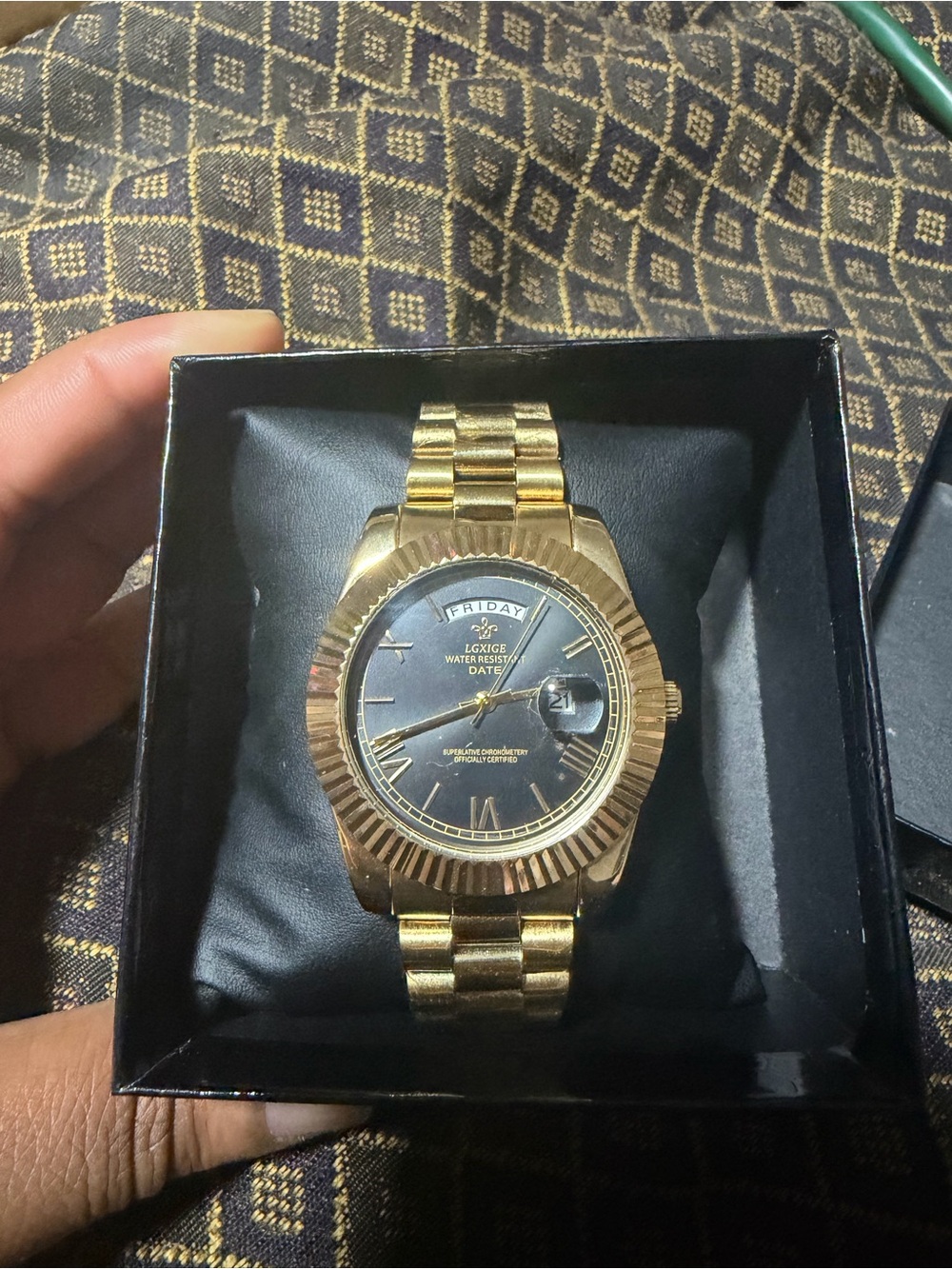 Gold Men’s Dress Watch with Black Dial - Unbranded